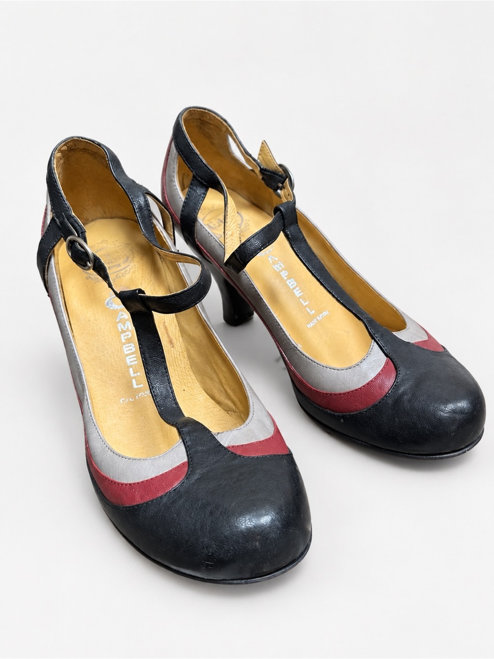 Jeffrey Campbell Colorblock T-Strap Mary Jane Heels Black Red Gray Size 7
